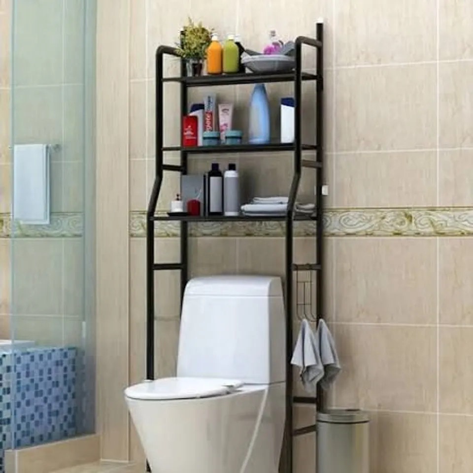 BOXED LIVING AND HOME 3-TIER BLACK METAL OVER TOILET BATHROOM STORAGE RACK