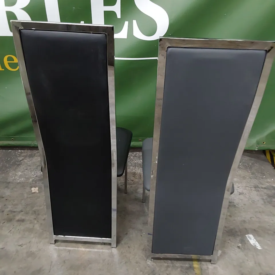 TWO ASSORTED CHROME FRAMED HIGH BACK DINING CHAIRS 