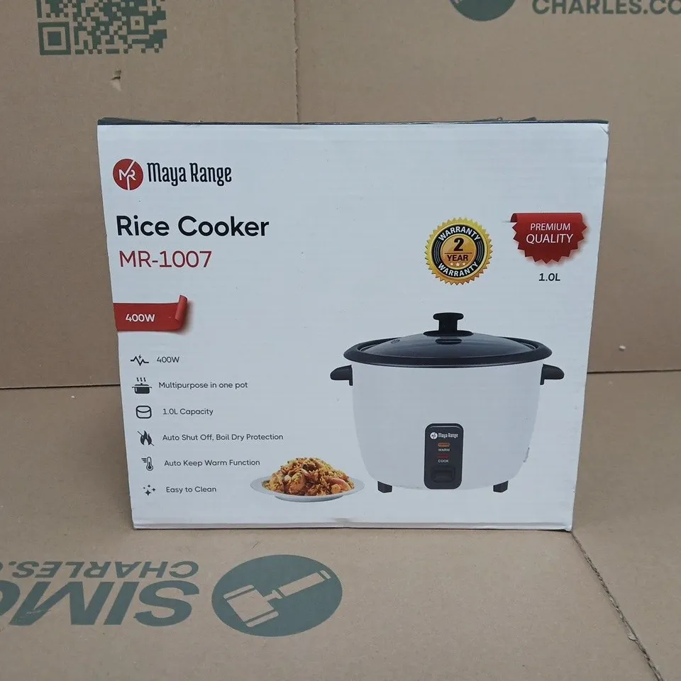 BOXED MAYA RANGE RICE COOKER MR-1007, 400W, 1.0L IN WHITE