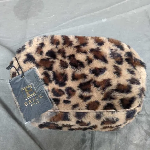 LEOPARD PRINT FAUX FUR CLUTCH BAG WITH GOLD-TONE ZIP