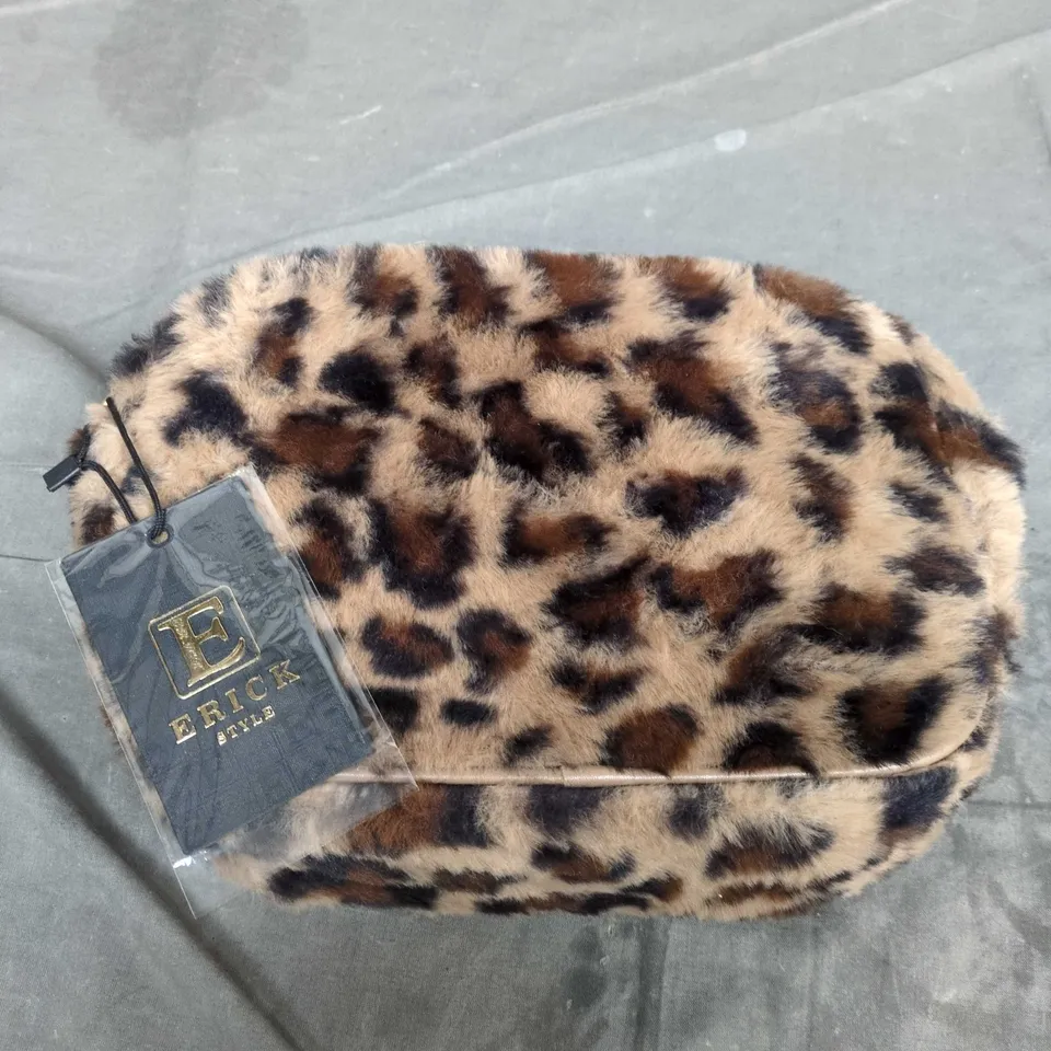 LEOPARD PRINT FAUX FUR CLUTCH BAG WITH GOLD-TONE ZIP