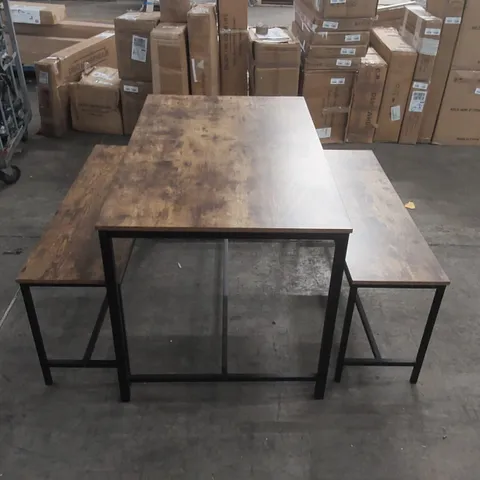 RUSTIC WOOD TOP DINING TABLE BENCH SET