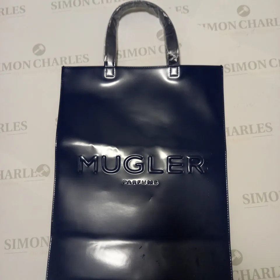 MUGLER PARFUMS BLUE LEATHER EFFECT BAG