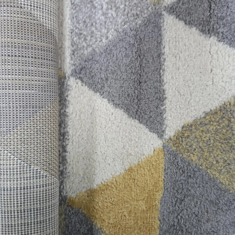 WELL WOVEN MYSTIC GOLD GREY FLAT WEAVE GEOMETRIC AREA RUG 60 X 90CM