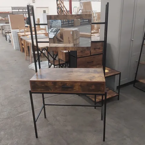 BROOKLYN DARK WOOD DRESSING TABLE WITH MIRROR AND METAL FRAME
