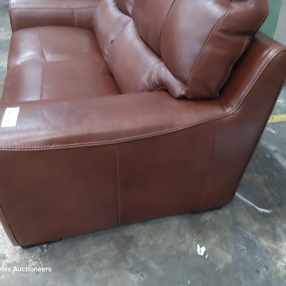 QUALITY ITALIAN DESIGNER PRATO TWO SEATER SOFA CHESTNUT LEATHER