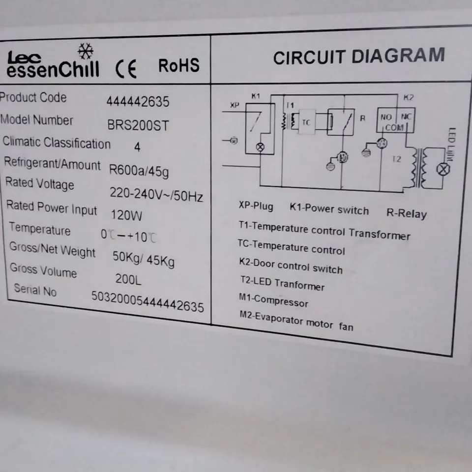 LEC ESSENCHILL REFRIGERATOR BRS200ST