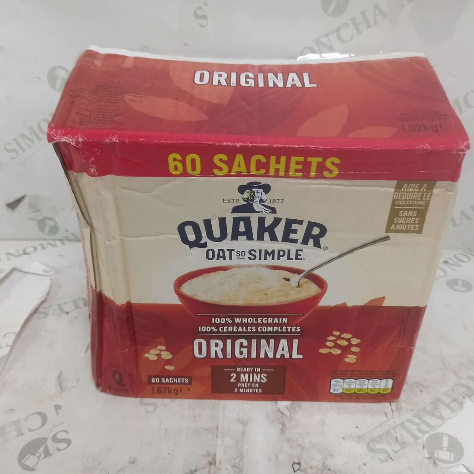 BOXED APPROXIMATELY 40 SACHETS QUAKER ORIGINAL MICROWAVEABLE OATS