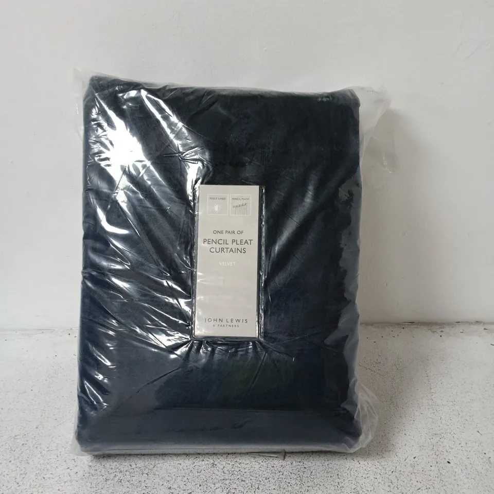 JOHN LEWIS VELVET PENCIL PLEAT CURTAINS – ONE PAIR