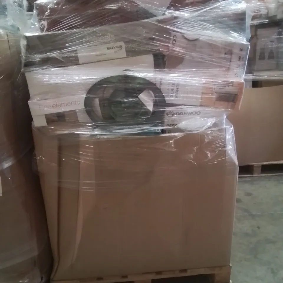 PALLET CONTAINING VARIOUS ELECTRICAL ITEMS AND HOUSEHOLD PRODUCTS TO INCLUDE:800W OIL FILLED RADIATOR,2000W HEATER,1100W KINGSIZE HEATED BLANKET