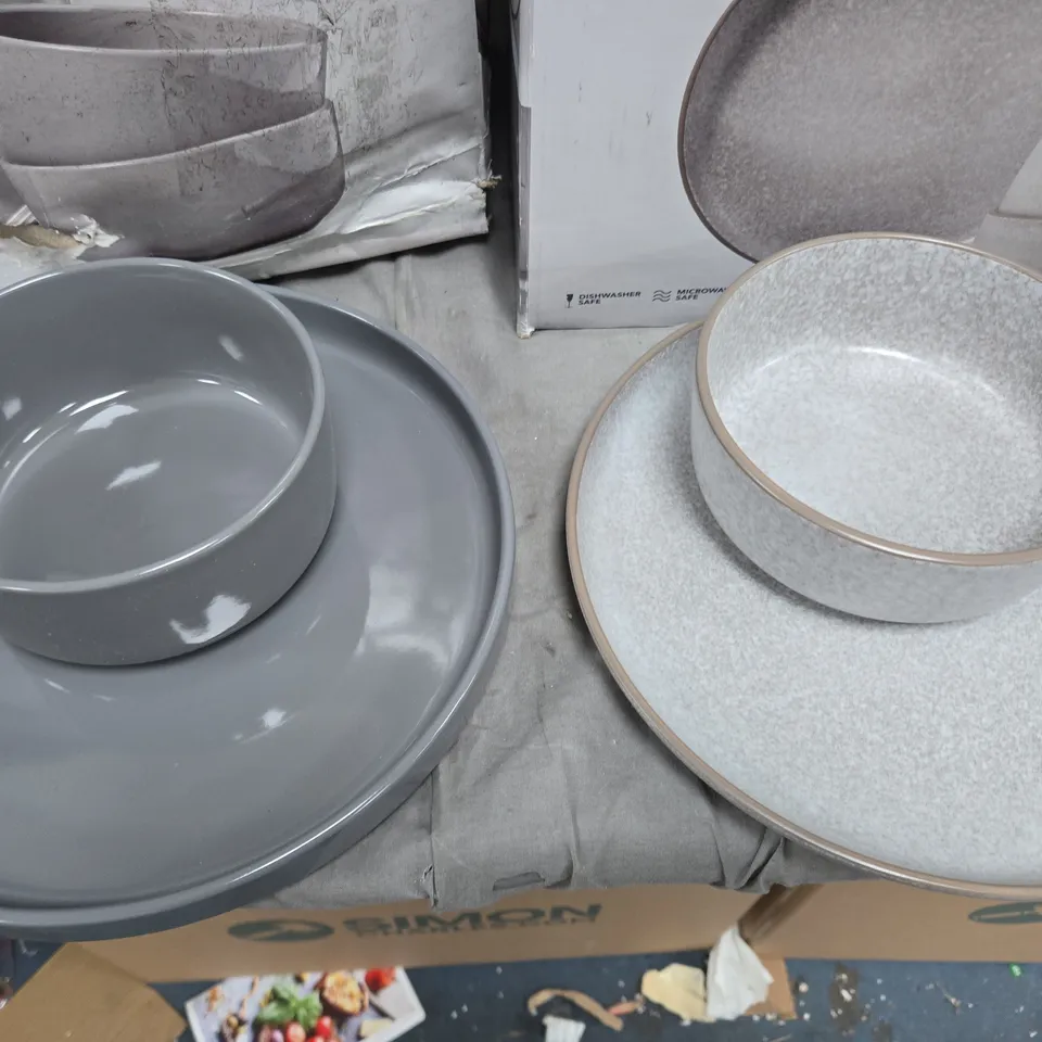 LOT OF 2 GREY STONEWARE 12-PIECE DINNER SET