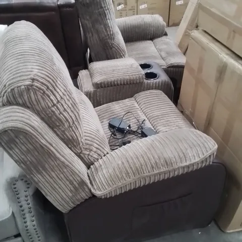 DESIGNER 2 SEATER POWER RECLINER SOFA WITH CENTER DRINKS CONSOLE