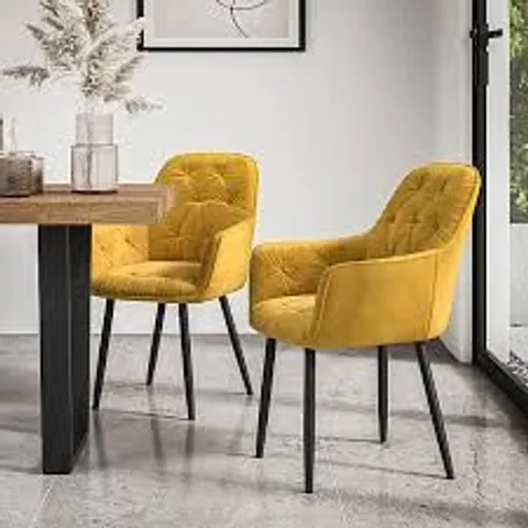BOXED ANIKA MUSTARD VELVET PAIR OF DINING CHAIRS