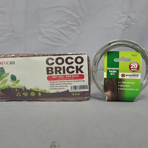 APPROXIMATELY 10 ASSORTED HOUSEHOLD ITEMS TO INCLUDE COCO BRICK, GARDEN WIRE, ETC