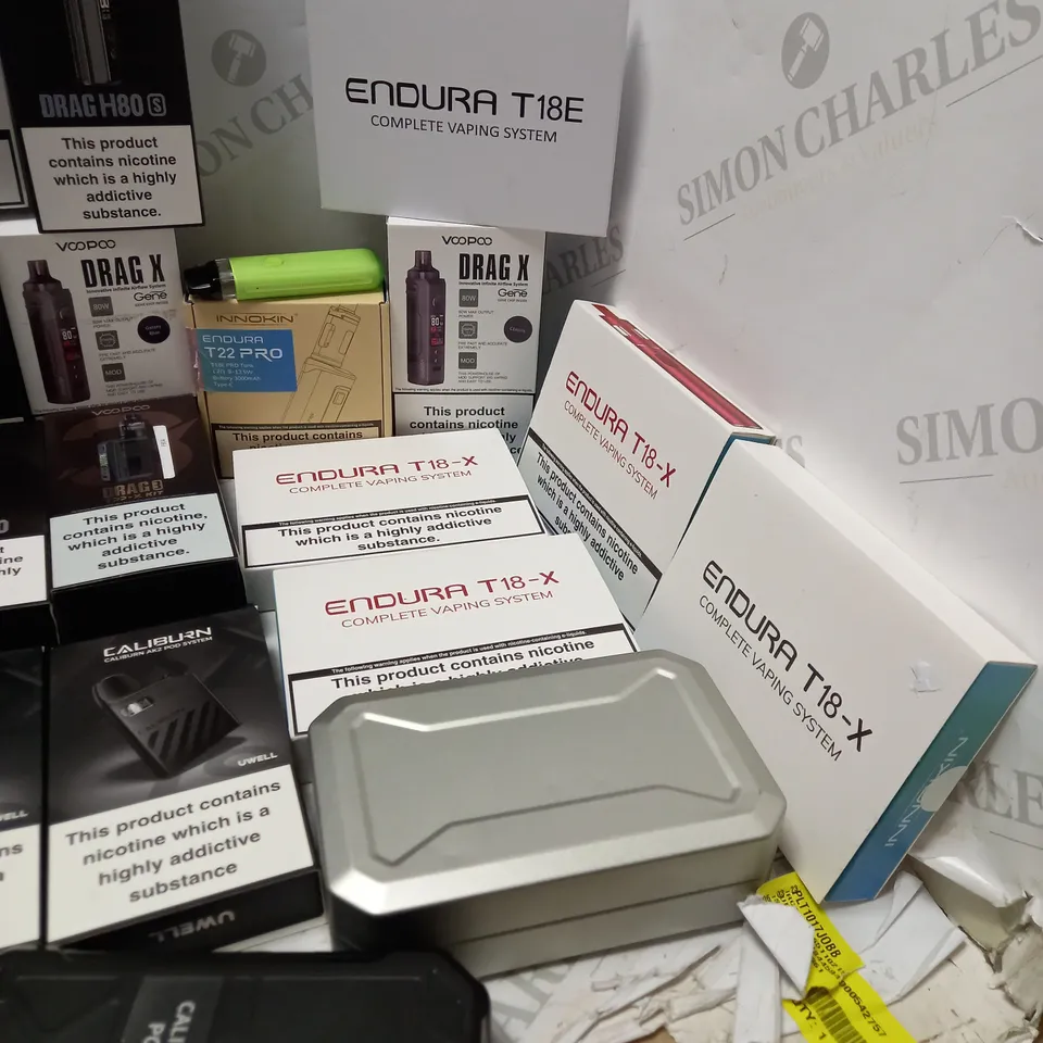 LOT OF APPROX 30 TO INCLUDE VOOPOO DRAG H80 , INNOKIN ENDURA T22 PRO , UWELL CALIBURN , ENDURA T18E VAPING SYSTEM , ETC