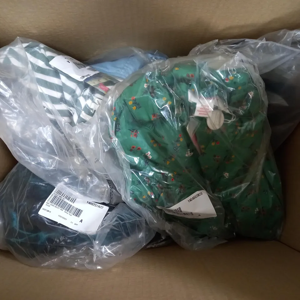 BOX OF APPROXIMATELY 10 ASSORTED ITEMS OF CLOTHING TO INCLUDE FINERY, MONSOON, KIM & CO., ETC