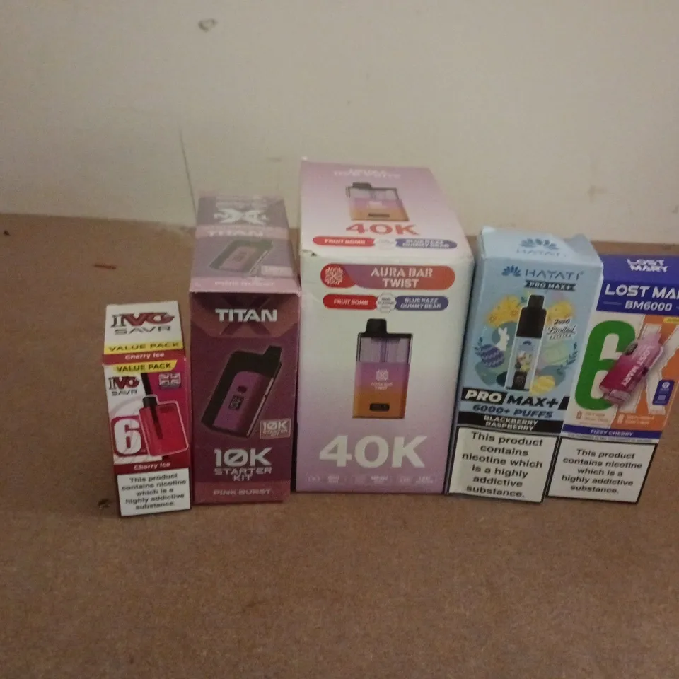 APPROXIMATELY 20 ASSORTED E-CIGARETTE PRODUCTS TO INCLUDE BRANDS SUCH AS LOST MARY, TITAN X, HAYATI, ETC - COLLECTION ONLY