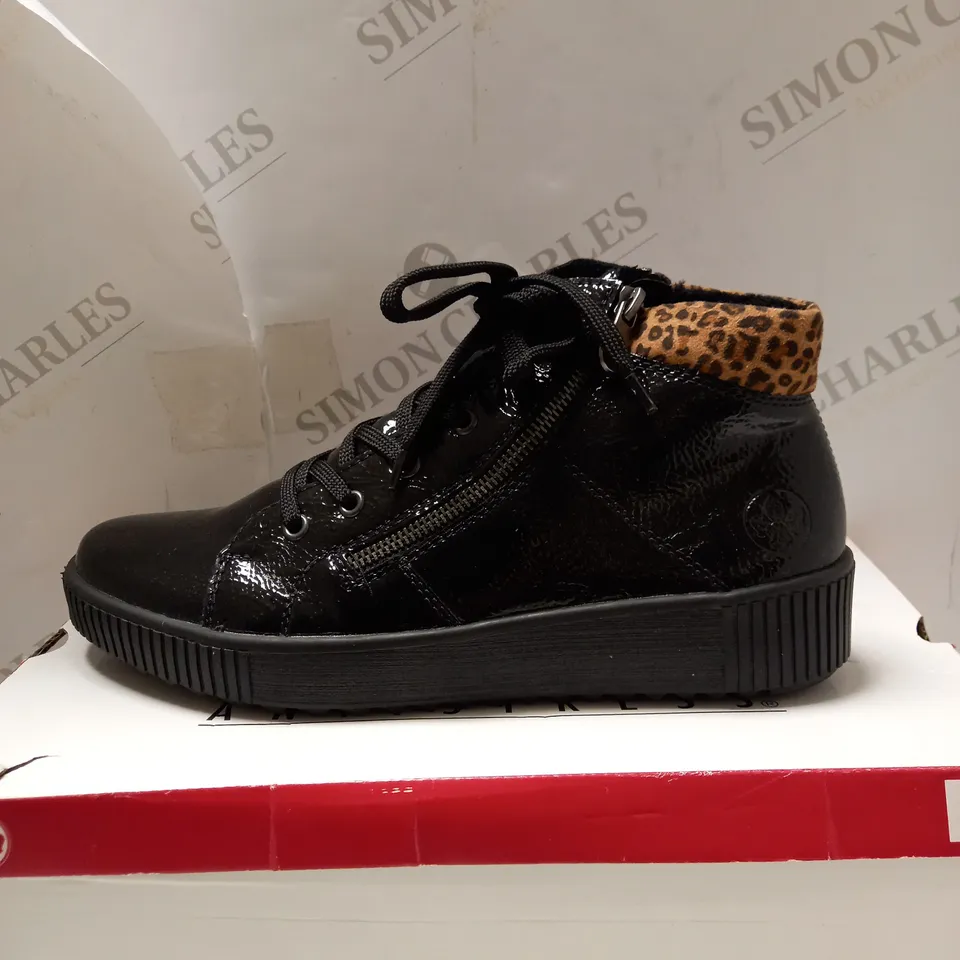 RIEKER BLACK HIGH TOP CUFFED TRAINERS - SIZE 8