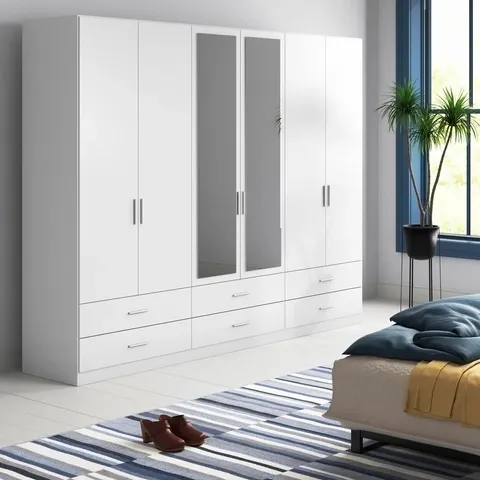BOXED BEARFIELD 6 DOOR WARDROBE - WHITE (8 BOXES)