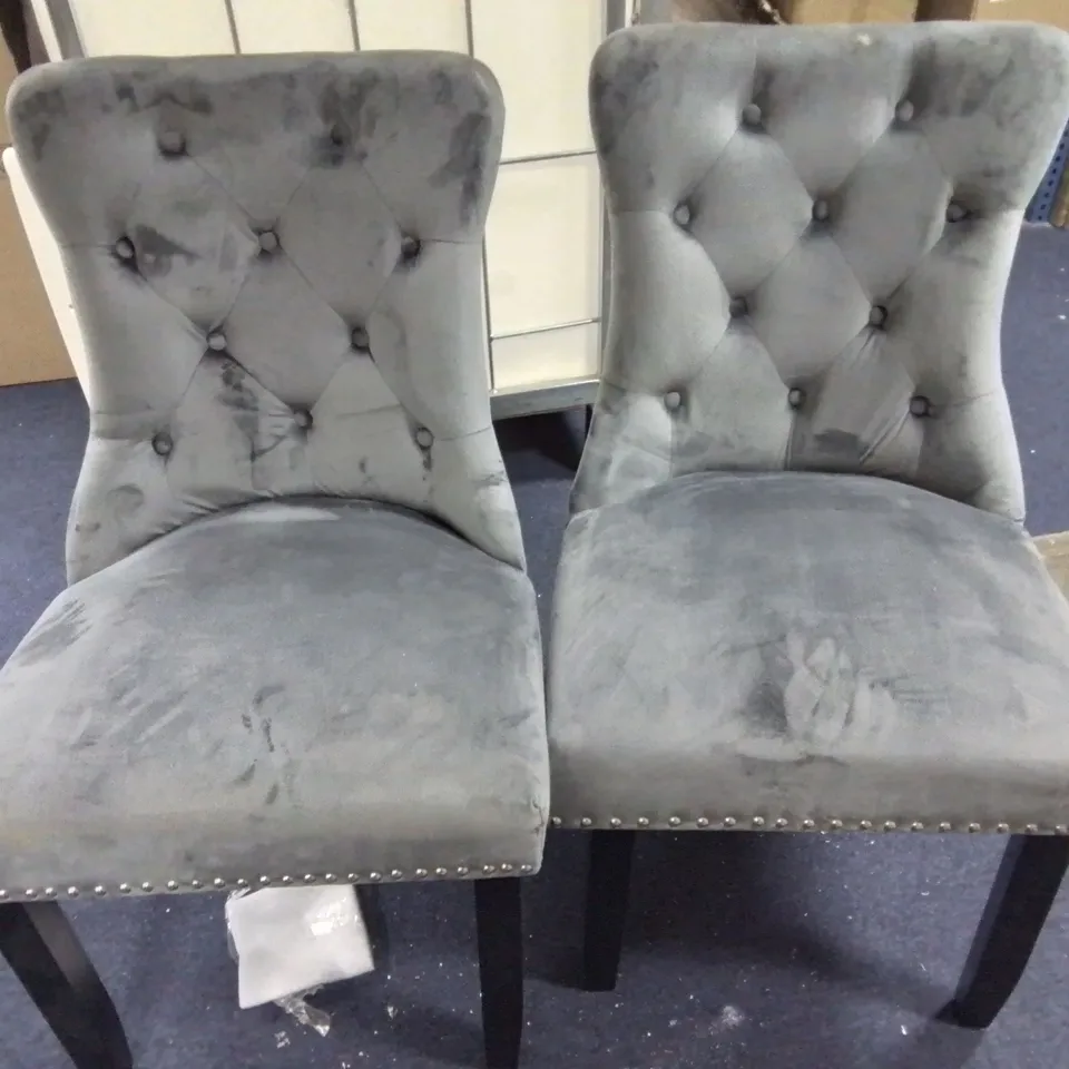 UNBOXED WARWICK VELVET PAIR OF STANDARD DINING CHAIRS - CHARCOAL/BLACK RRP £199