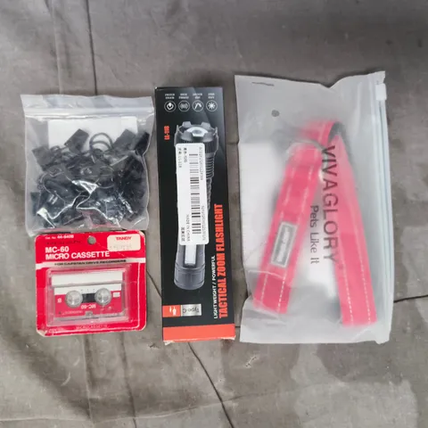 APPROXIMATELY 10 ASSORTED HOUSEHOLD ITEMS TO INCLUDE FLASHLIGHT, MICRO CASSETTE, ETC