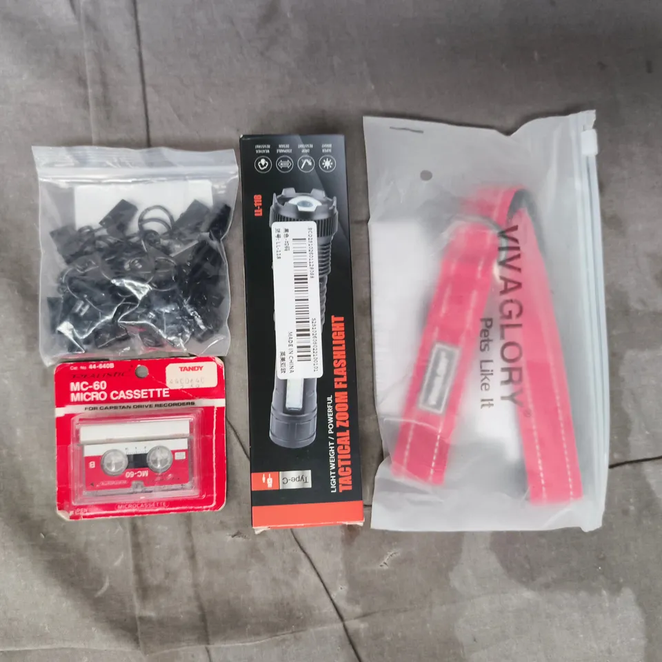 APPROXIMATELY 10 ASSORTED HOUSEHOLD ITEMS TO INCLUDE FLASHLIGHT, MICRO CASSETTE, ETC