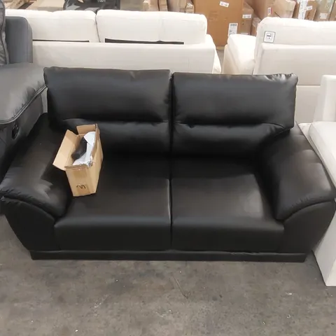 QUALITY DESIGNER 2-SEATER BLACK FAUX LEATHER SOFA
