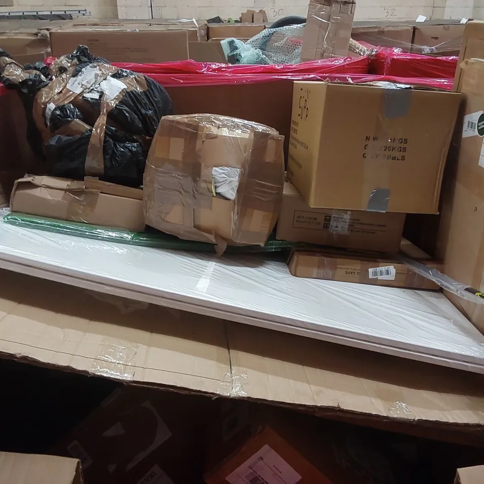 PALLET OF ASSORTED ITEMS INCLUDING: BIDET TOILET SEAT, PUZZLE ACCESSORIES, BLINDS, MULTIFUNCTIONAL CRUTCH ECT
