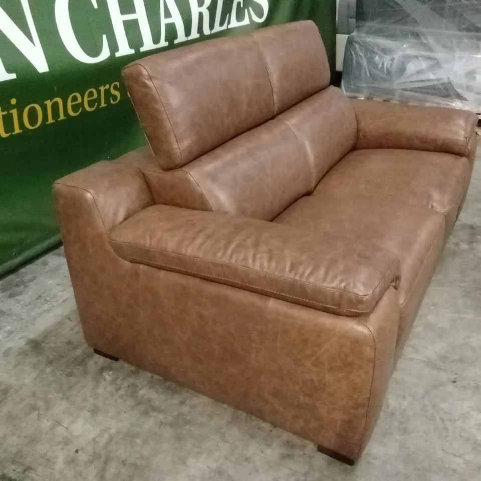 QUALITY DESIGNER ITALIAN MADE RICCARDO 2 SEATER LEATHER SOFA - BRANDY