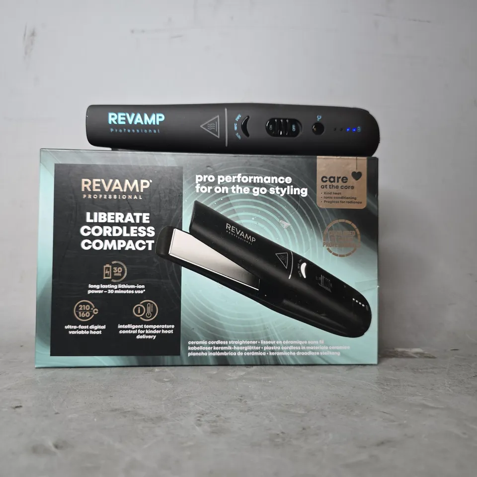 BOX OF APPROXIMATELY 12 ASSORTED REVAMP COMPACT CORDLESS HAIR STRAIGHTENERS 