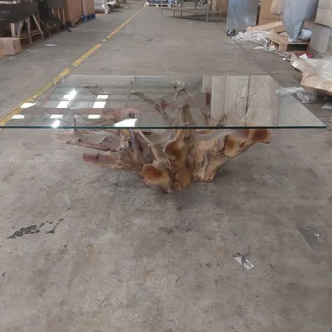 PACKAGED HOMESDIRECT365 TEAK ROOT DRIFT GLASS COFFEE TABLE (2 ITEMS)