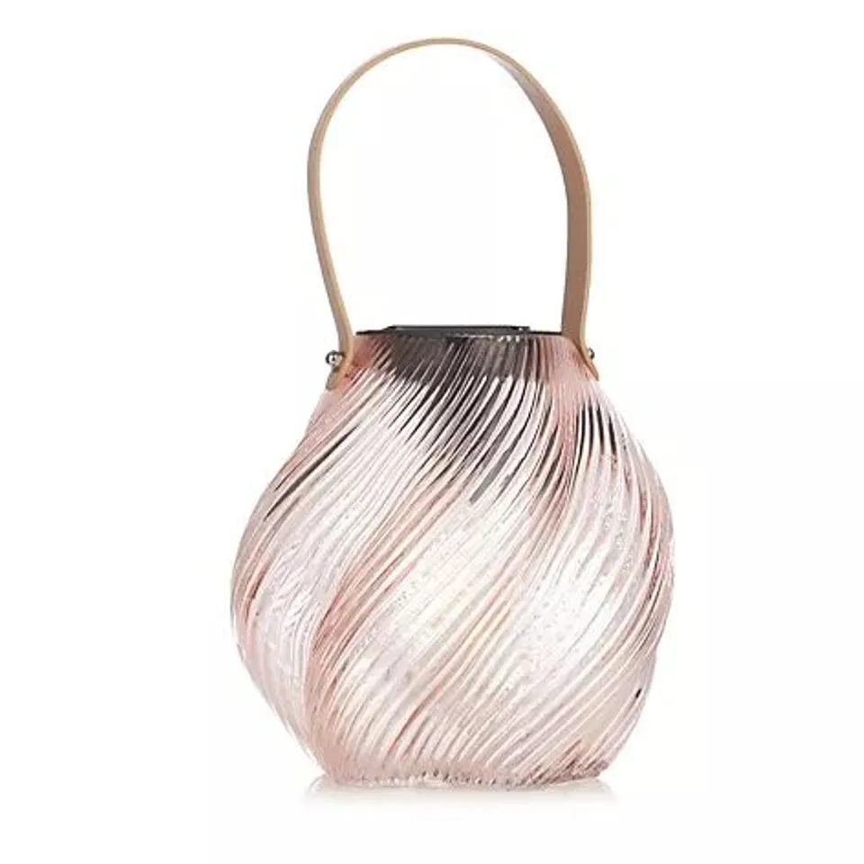 GARDEN REFLECTIONS SORBET COLLECTION PINK FLORAL SWIRL SOLAR GLASS LANTERN