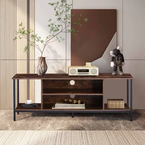 BOXED RUSTIC SMOKED OAK PATTERN TV STAND - BROWN