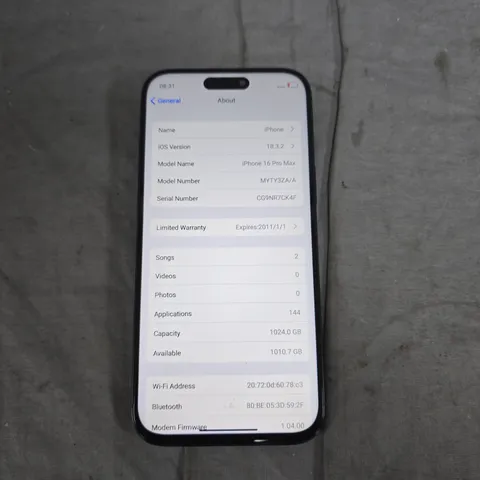 APPLE IPHONE 16 PRO MAX 1TB – BLACK (MODEL MYT3Z3/A) .