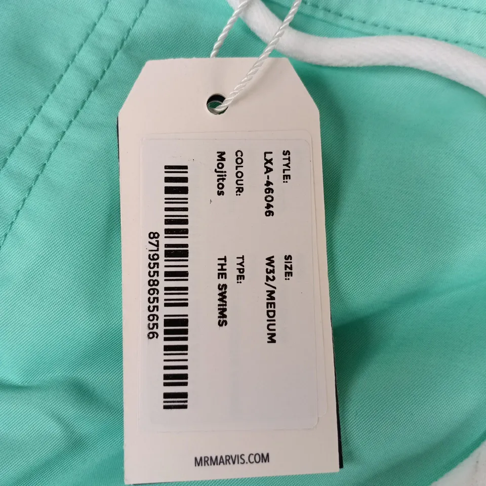 MR MARVIS SWIM SHORTS – TURQUOISE, UK 32 (W32 MEDIUM) – HANDMADE IN PORTUGAL