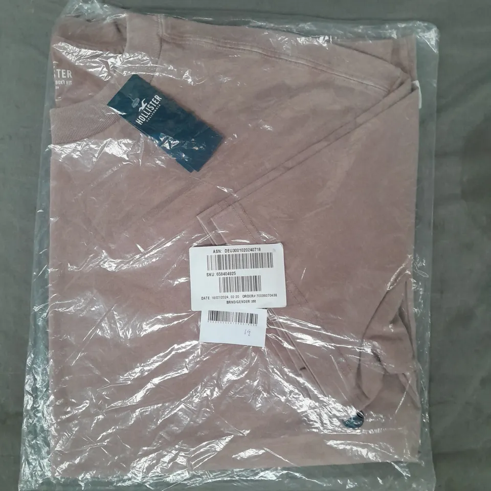 HOLLISTER HEAVYWEIGHT BOXY FIT T-SHIRT IN LIGHT BROWN SIZE LARGE
