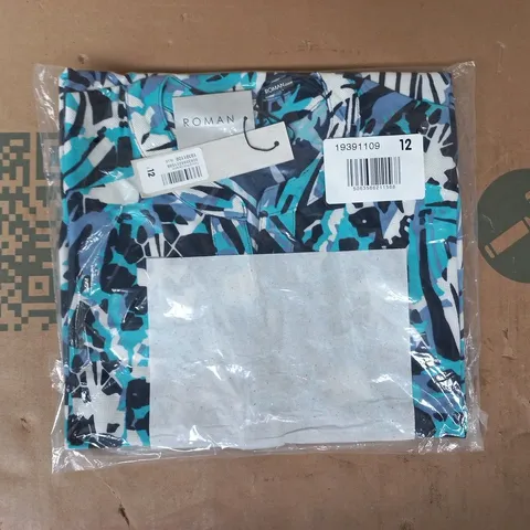BAGGED ROMAN TEXTURED PRINT OVERSHIRT IN BLUE/MULTI SIZE 12