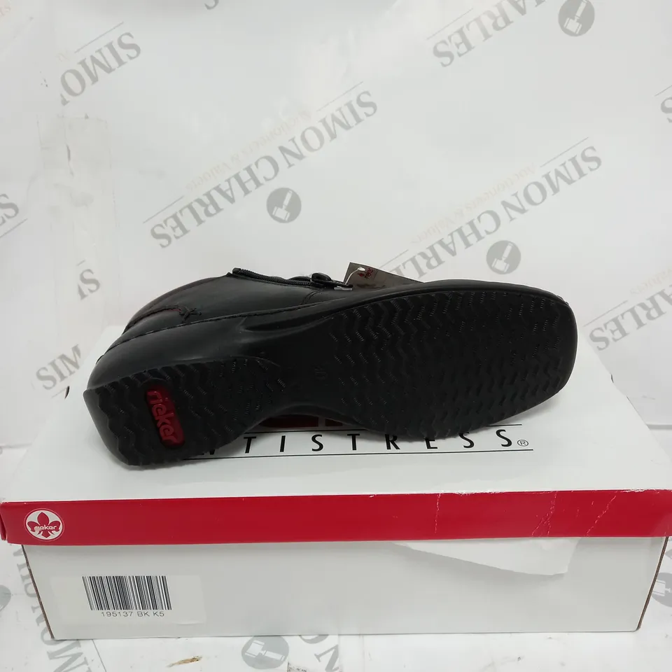 BOXED PAIR OF RIEKER LEATHER ROUND TOE BOOTS - SIZE 5