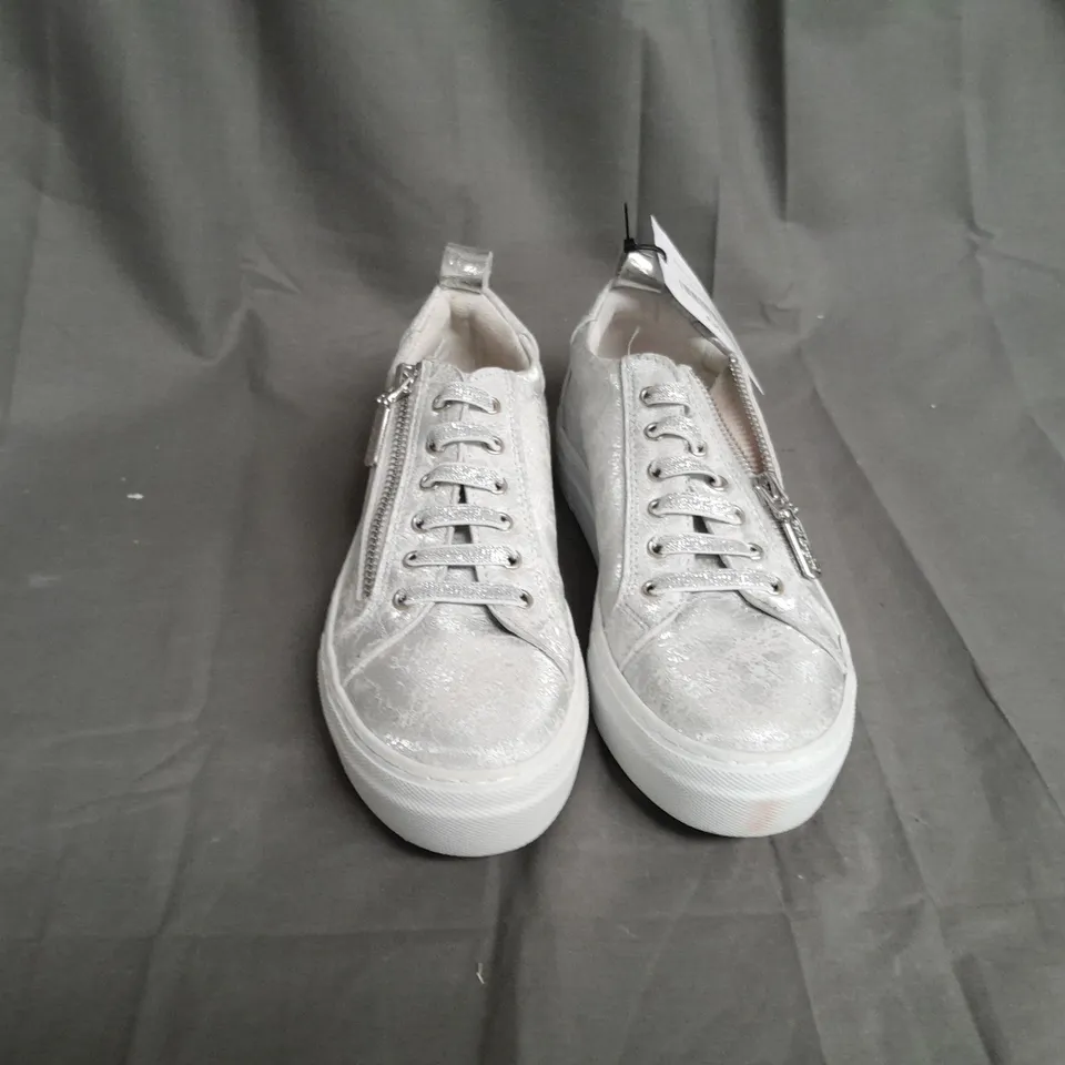PAIR OF RUTH LANGSFORD TRAINERS IN SILVER SIZE 36 