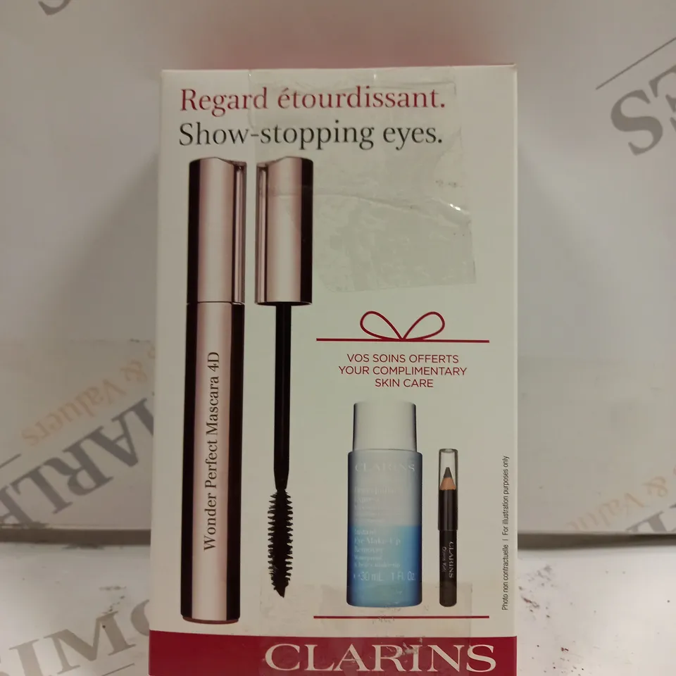 CLARINS SHOW-STOPPING EYES GIFT SET - MASCARA, MAKE-UP REMOVER + EYE PENCIL