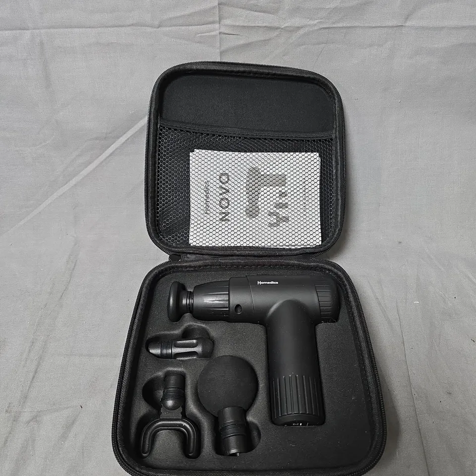 HOMEDICS PERCUSSION MASSAGE GUN WITH 4 ATTACHMENTS IN CASE