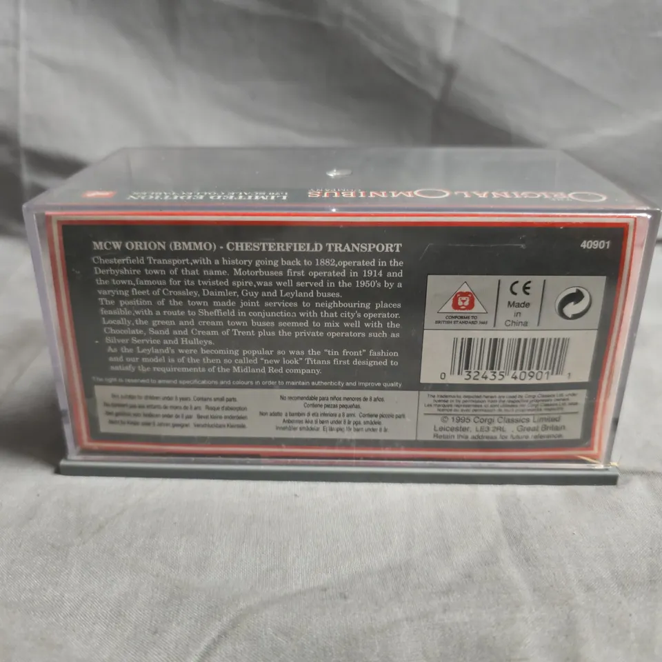 CORGI ORIGINAL OMNIBUS MCW ORION (BMMO) CHESTERFIELD TRANSPORT DIE-CAST BUS – DISPLAY CASE