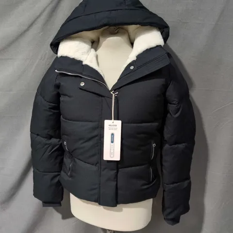 HOLLISTER WOMEN'S WARMEST PUFFER JACKET – BLACK, SIZE XXS