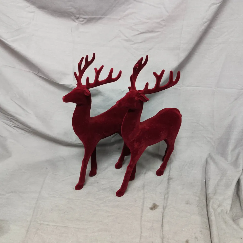 SET OF 2 RED FLOCKED STANDING REINDEERS
