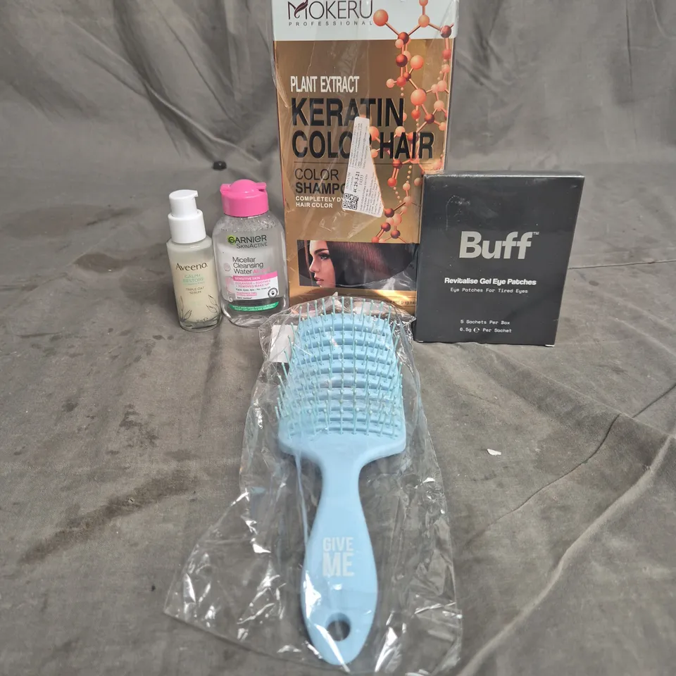 APPROXIMATEY 20 HEALTH AND BEAUTY PRODUCTS TO INCLUDE BUFF GEL EYE PATCHES, AVEENO TRIPLE OAT SERUM AND GARNIER MICELLAR WATER