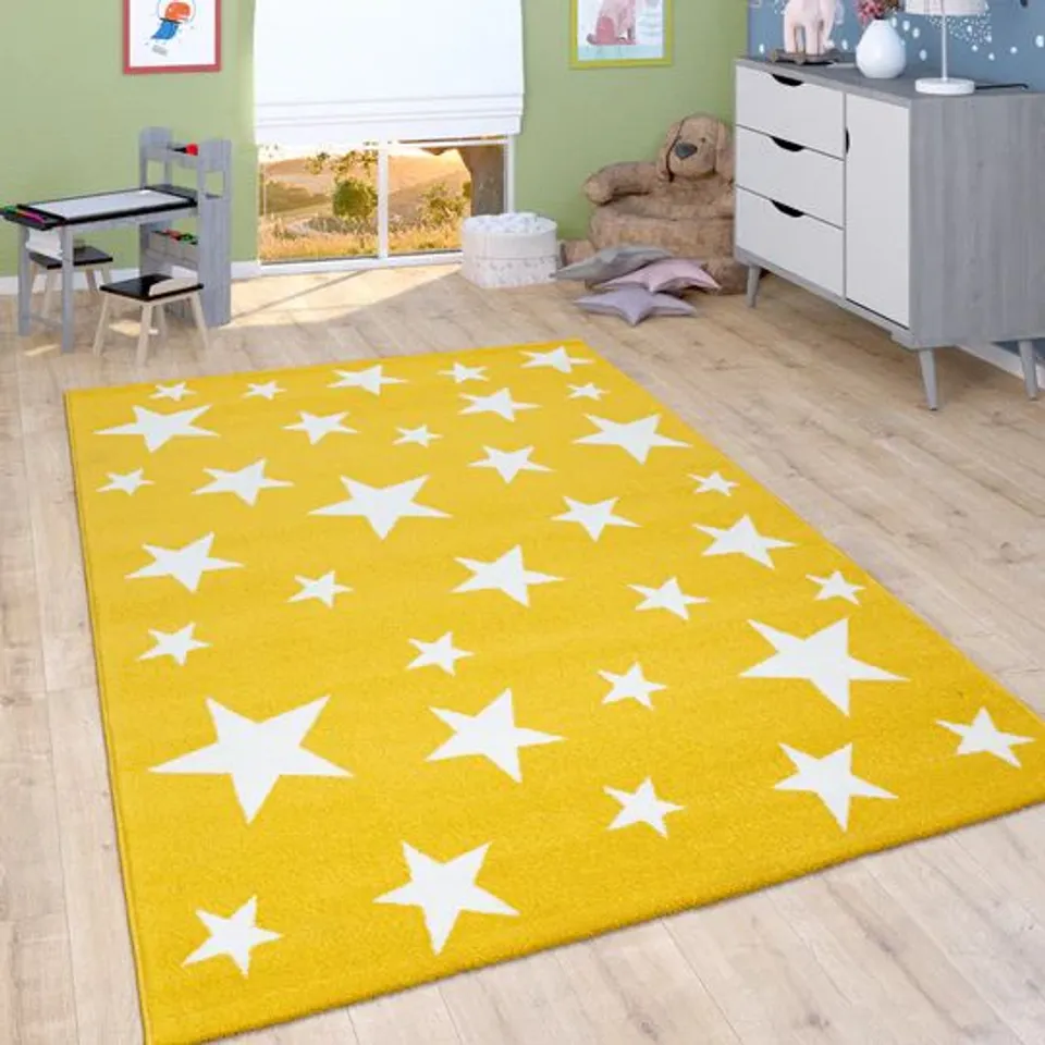 BRAND NEW BAGGED PACO HOME 715 VEGA RUG IN YELLOW - 140 x 200cm