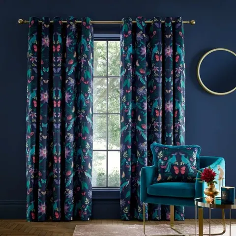 BAGGED MYA TROPICAL FLORAL LINED EYELET CURTAINS