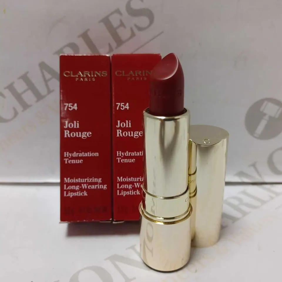 LOT OF 3 CLARINS JOLI ROUGE MOISTURIZING LIPSTICKS - #754 DEEP RED 