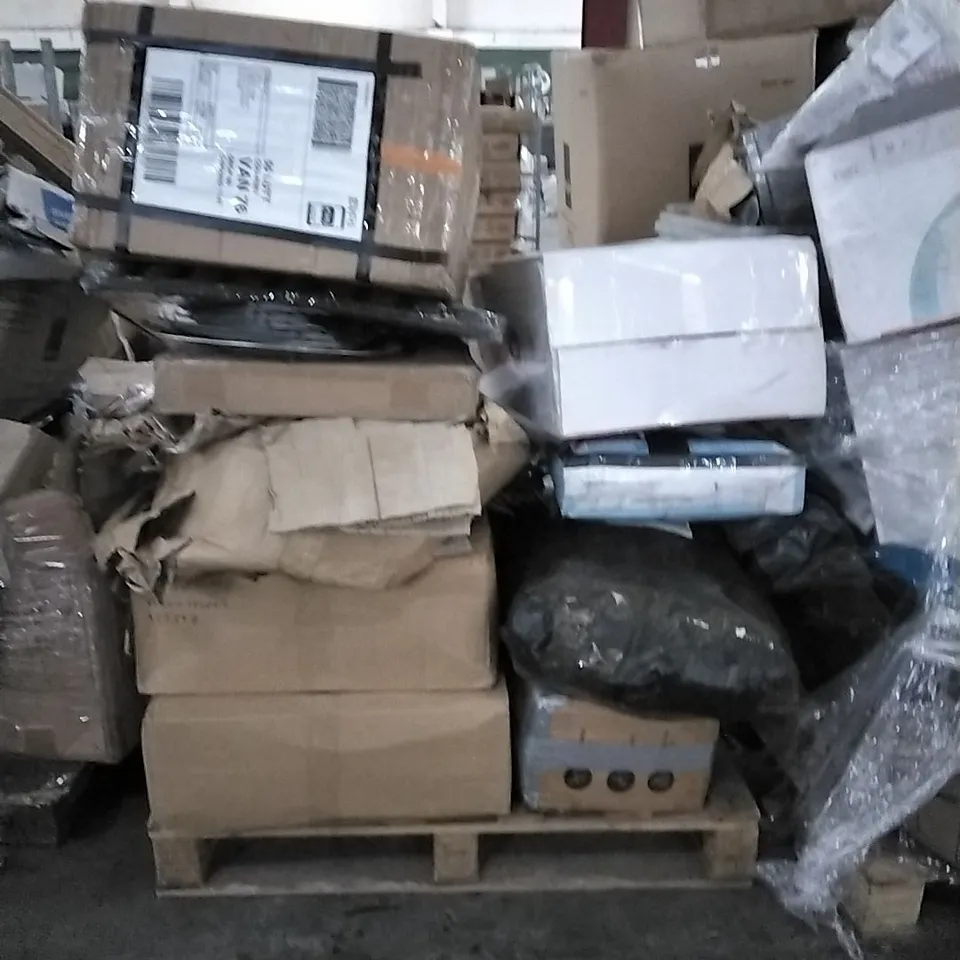 PALLET OF ASSORTED PRODUCTS AND HOUSEHOLD GOODS TO INCLUDE;SUITCASE,BABY CAR SEAT,PARASOL BASE