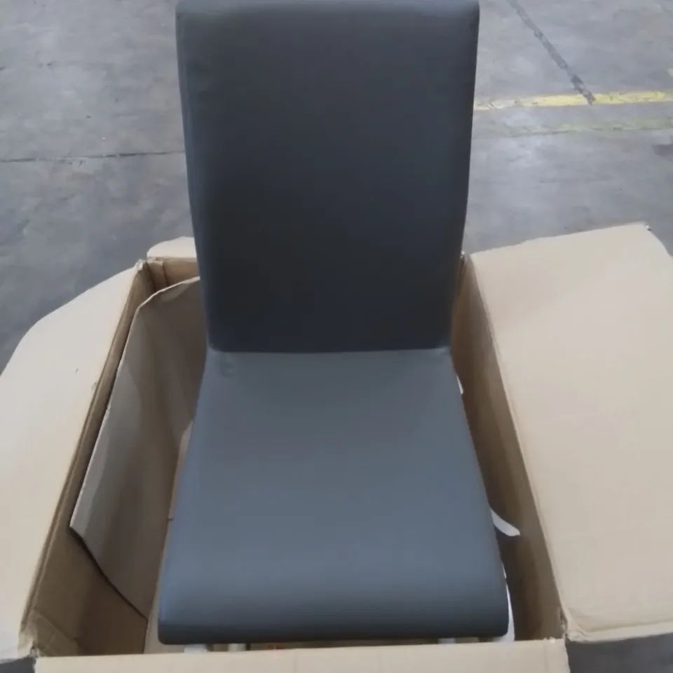 BOXED DINING CHAIR IN PU FAUX LEATHER GREY 